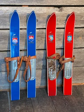 2 Pair of Vintage Childs Snow Patrol Skis (RED/BLUE)