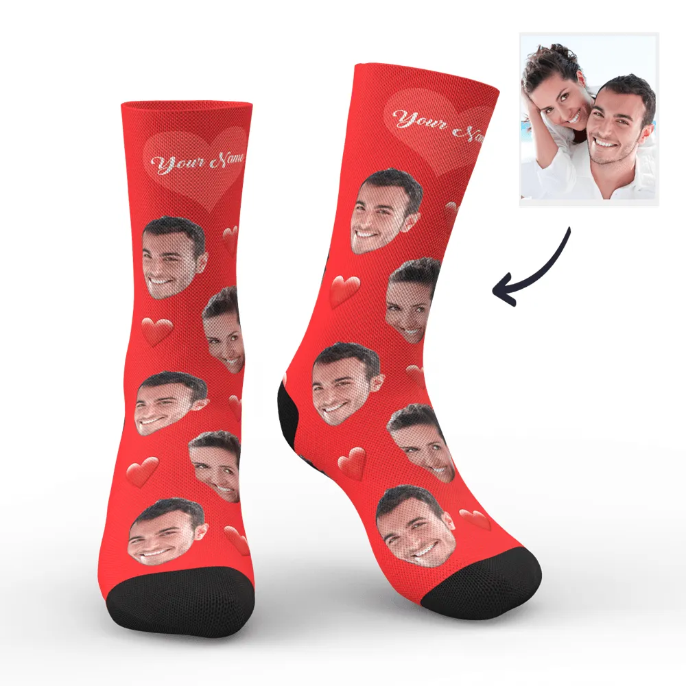 3D Preview Custom Face Heart Socks with Your Text