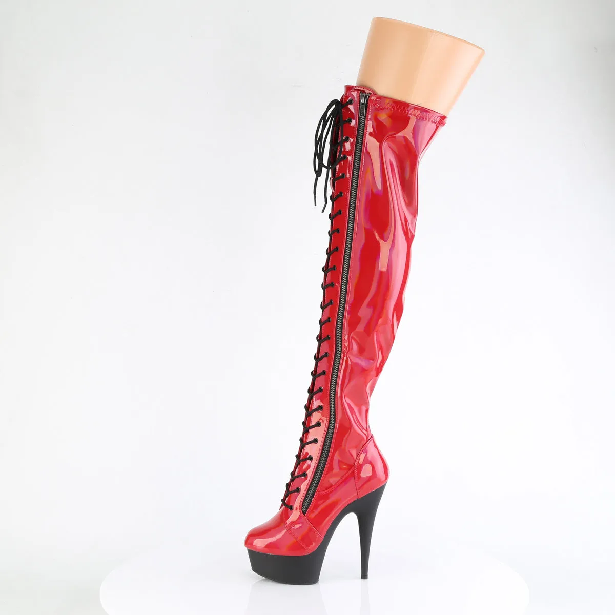 6 Inch Heel DELIGHT-3029 Red Stretch Holo