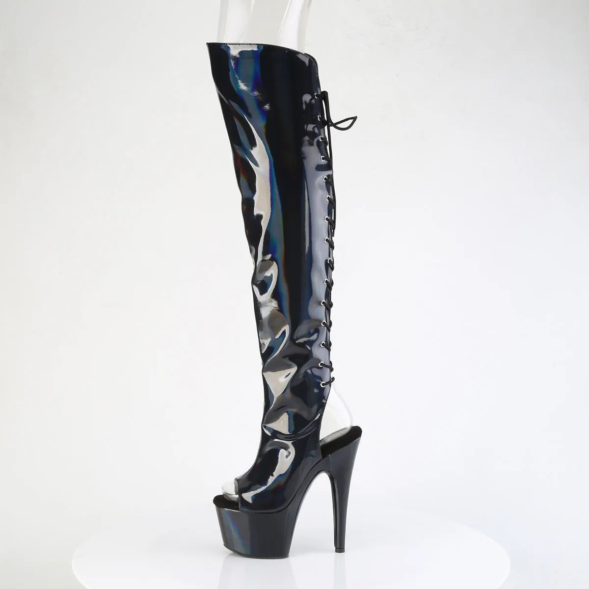 7 Inch Heel ADORE-3019HWR Black Stretch Holo