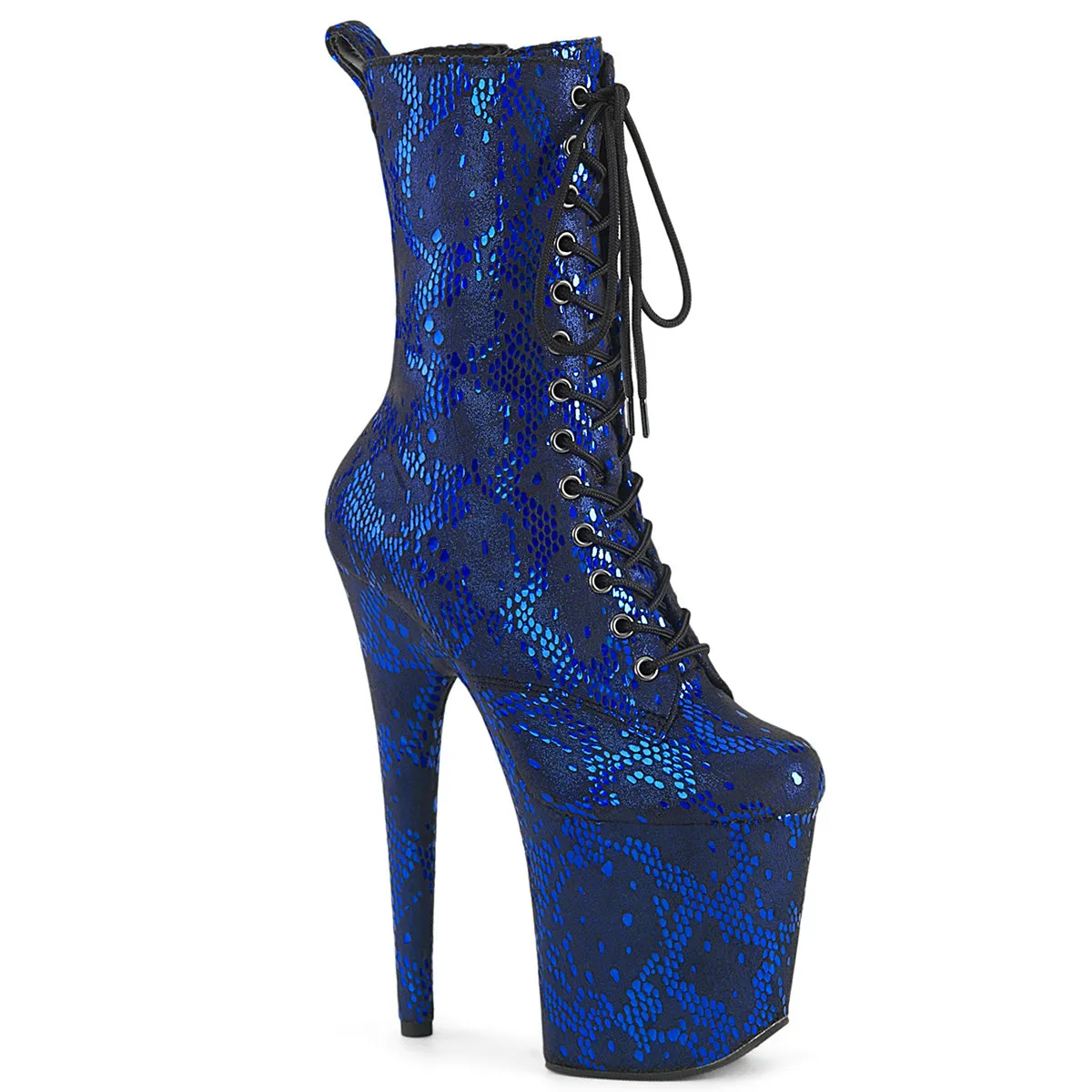 8 Inch Heel FLAMINGO-1040SPF Blue Snake Print Fabric