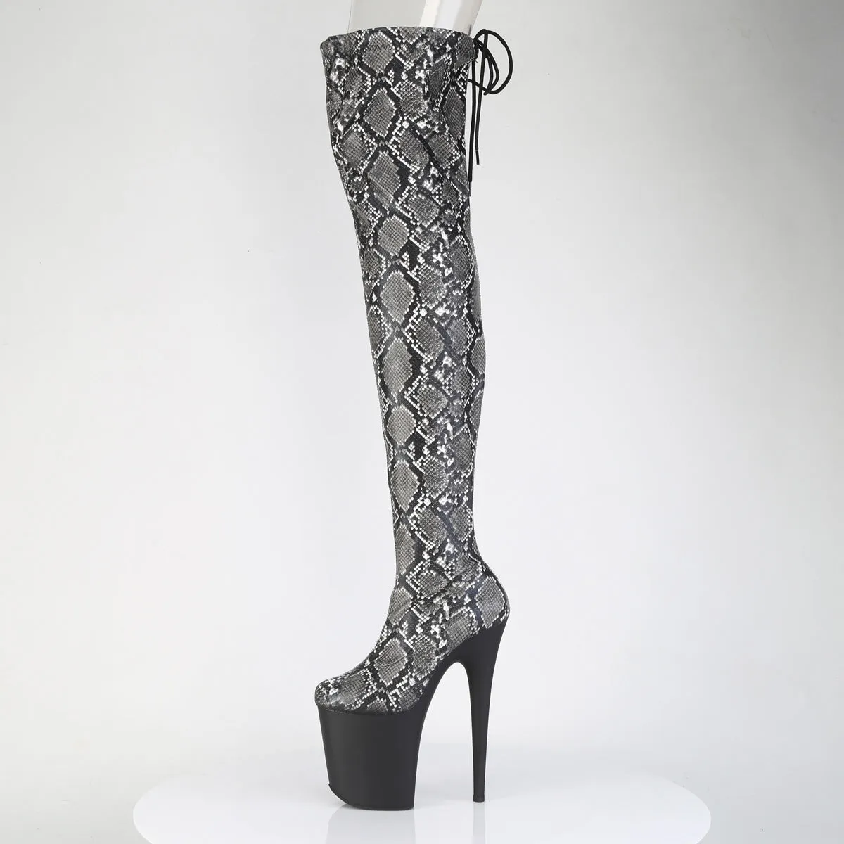 8 Inch Heel FLAMINGO-3008SP-BT Grey Black Snake Print