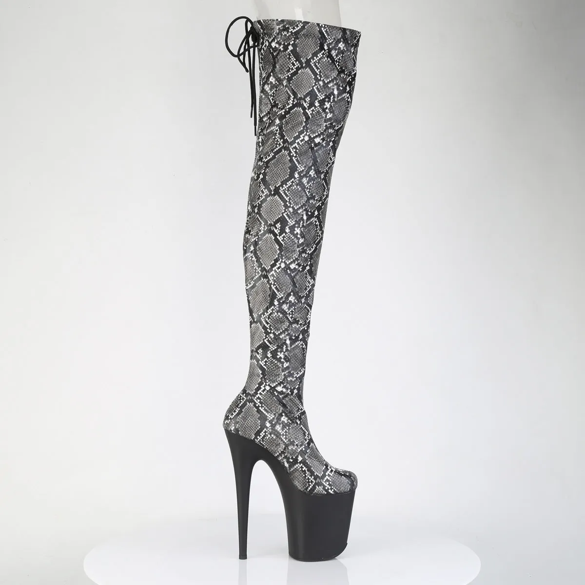 8 Inch Heel FLAMINGO-3008SP-BT Grey Black Snake Print