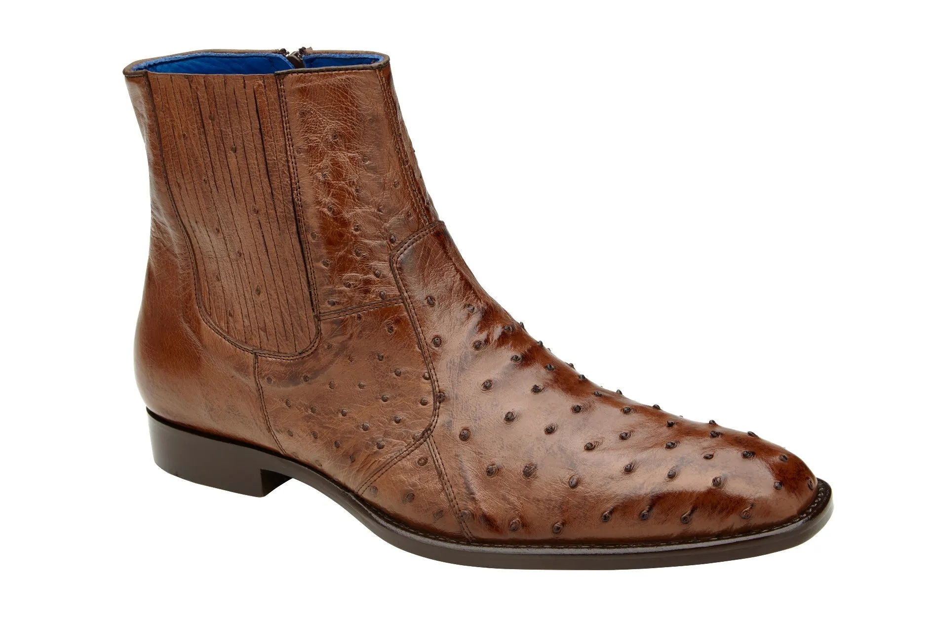 Belvedere - Roger, Genuine Ostrich Quill Chelsea Boot - Antique Brandy - R55