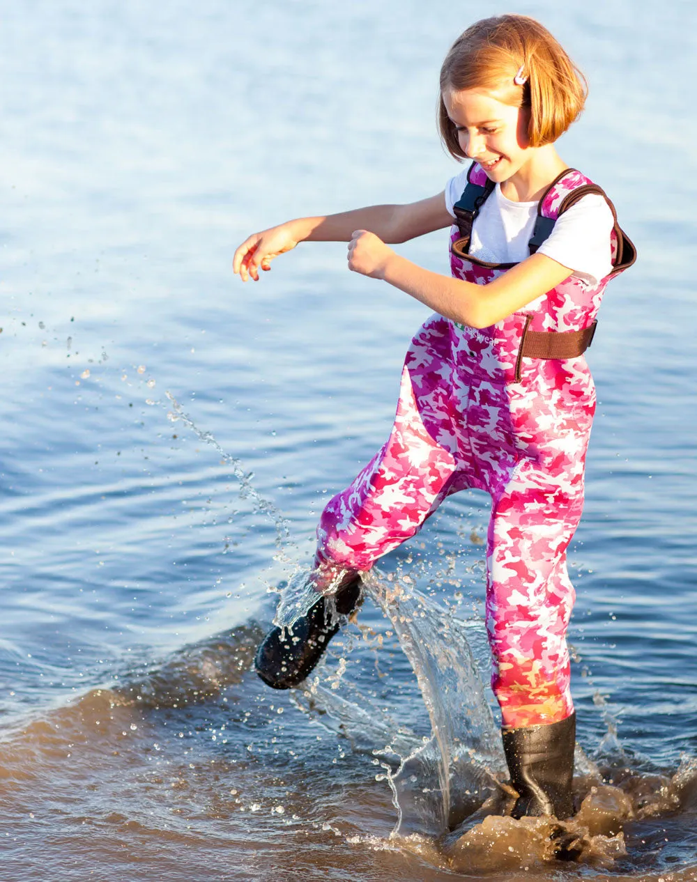 Children's Neoprene Waders, Pink Camo