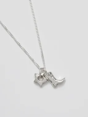 Mini Cowboy Boot and Star Charm Necklace in Sterling Silver