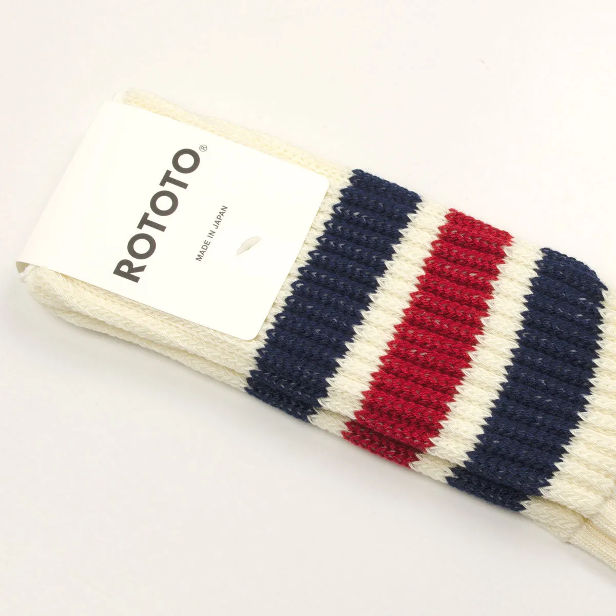 RoToTo - Coarse Ribbed Old School Crew Socks - Navy / Dark Red