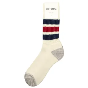 RoToTo - Coarse Ribbed Old School Crew Socks - Navy / Dark Red