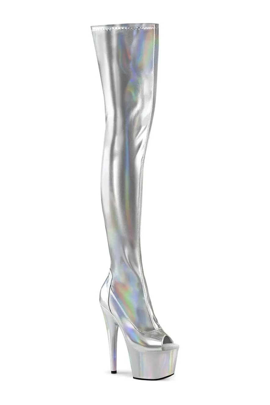 SS-ADORE-3011HWR Silver Hologram Thigh Boot